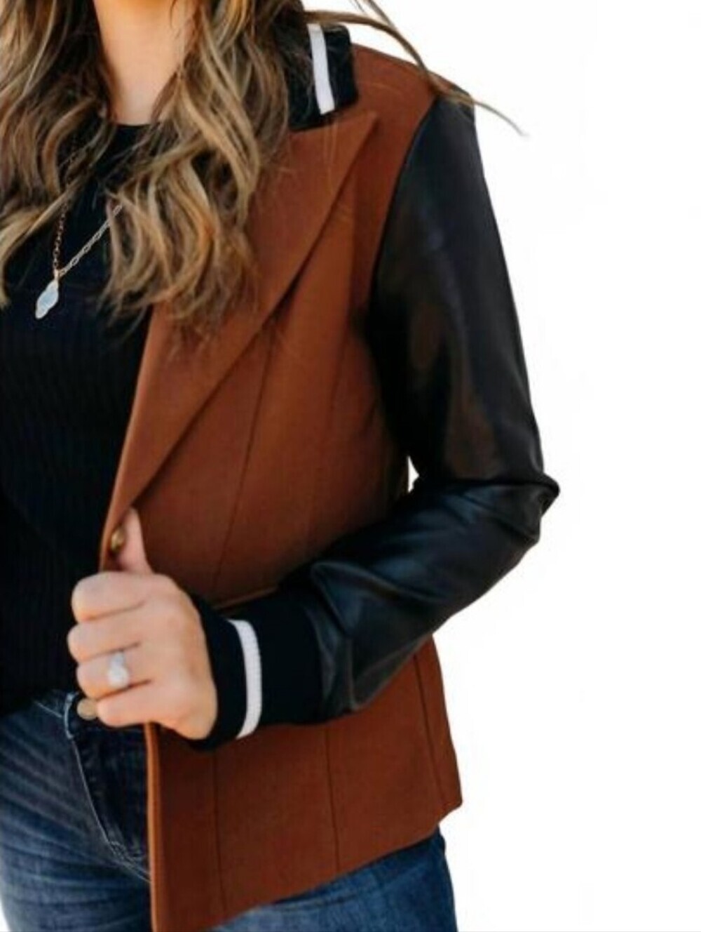FDJ French Dressing Jeans Mixed Media Blazer in Espresso Size S - Picture 3 of 13